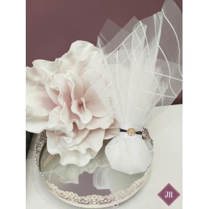 Τούλι ριγέ λευκό με μεταλλικό δέντρο ζωής